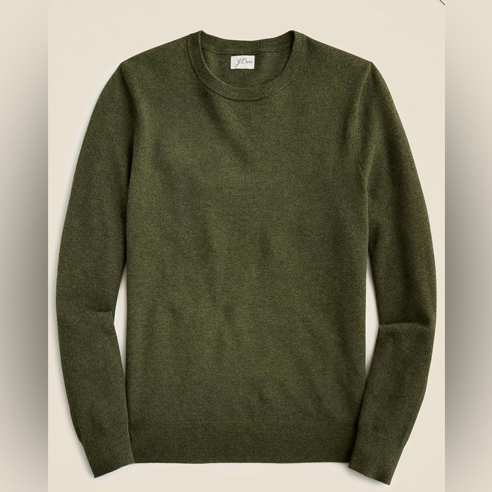 J.Crew Men's XL Cotton Piqué-Stitch Crewneck Sweater in Forest Green